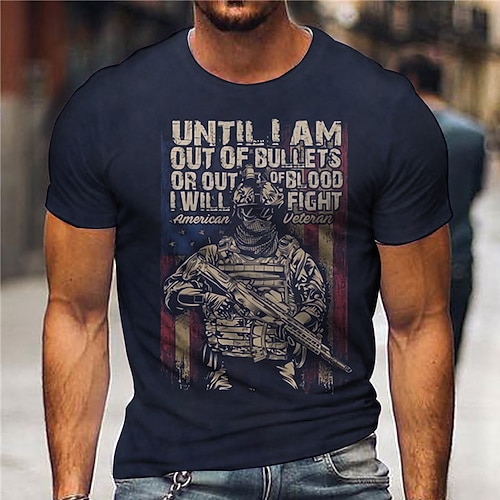 

Men's Unisex T shirt Tee 3D Print Graphic Prints Soldier Letter Crew Neck Street Daily Print Short Sleeve Tops Casual Vintage Designer Big and Tall Black Navy Blue