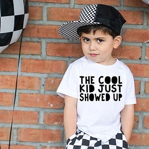 

Kids Boys T shirt Letter Outdoor 3D Print Short Sleeve Crewneck Active 3-12 Years Spring White