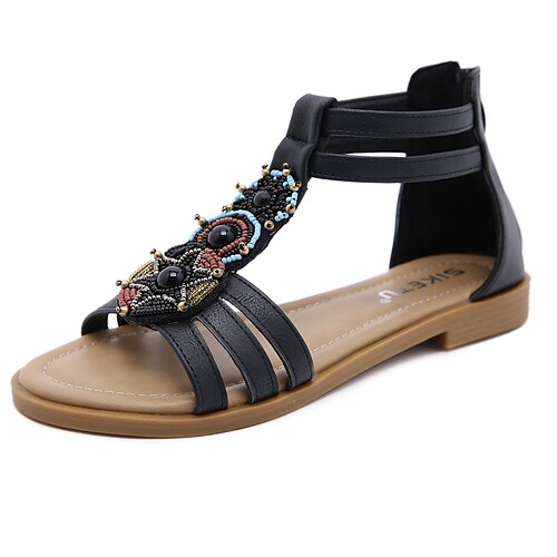 

Women's Sandals Gladiator Sandals Roman Sandals Flat Heel Round Toe Open Toe Elegant Casual Daily Office Walking Shoes PU Leather Zipper Spring Summer Solid Colored Black Brown