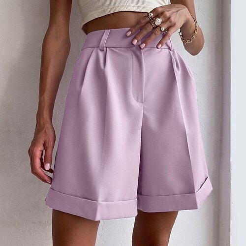 

Women's Shorts Sunday Shorts Green Blue Purple Mid Waist Fashion Casual Weekend Micro-elastic Short Comfort Solid Color S M L XL XXL / Loose Fit