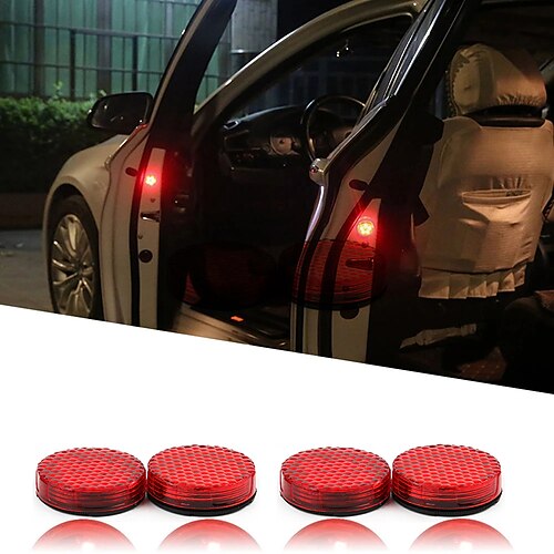 

OTOLAMPARA 4pcs Universal LED Car Opening Door Safety Warning Anti-collision Lights Magnetic Sensor Strobe Flashing Alarm Lights Parking Lamp