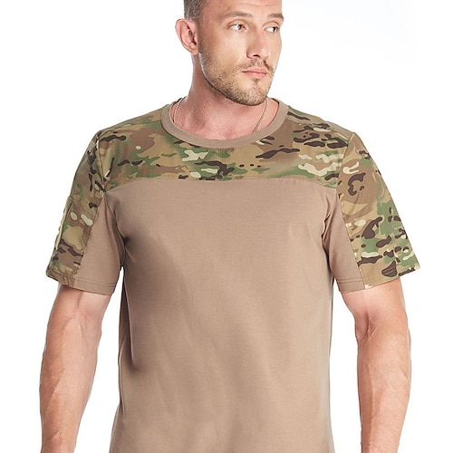 

Men's T shirt Color Block Camo / Camouflage Crew Neck Street Casual Patchwork Short Sleeve Tops Basic Fashion Classic Comfortable Black Gray Khaki