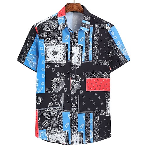 

Men's Shirt Graphic Classic Collar Casual Daily Short Sleeve Tops Tropical Rainbow