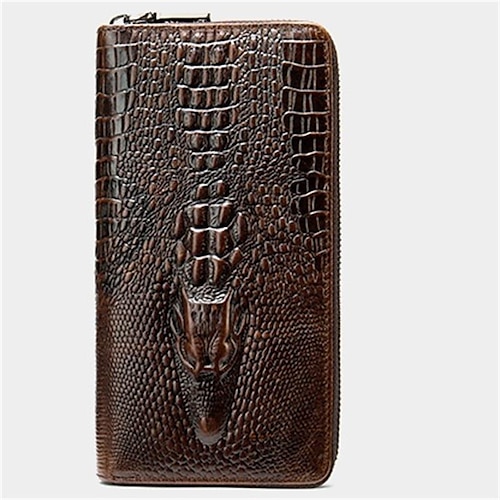 

Men's Coin Purse Wallet Nappa Leather Cowhide Zipper Crocodile Daily Black Coffee