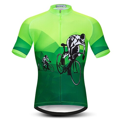 

21Grams Men's Cycling Jersey Short Sleeve Bike Top with 3 Rear Pockets Mountain Bike MTB Road Bike Cycling Breathable Quick Dry Moisture Wicking Reflective Strips Green Graphic Polyester Spandex