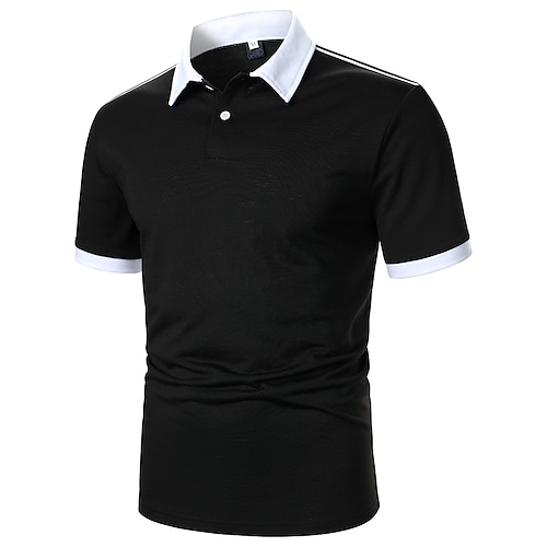 

Men's Collar Polo Shirt Shirt Golf Shirt Dress Shirt Casual Shirt Geometry Button Down Collar Black Print Outdoor Casual Short Sleeve Color Block Button-Down Clothing Apparel Fashion Simple Color