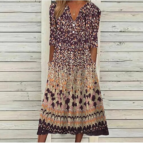 

Women's Casual Dress Midi Dress Purple Half Sleeve Floral Ruched Fall Spring Autumn V Neck 2022 S M L XL XXL 3XL