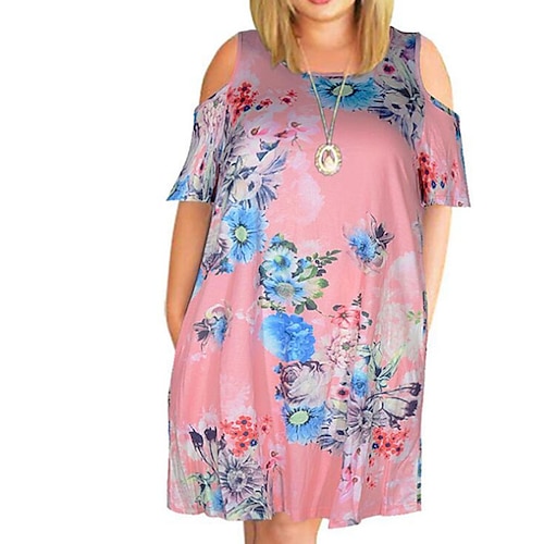 

Women's Plus Size T Shirt Dress Tee Dress Floral Crew Neck Print Short Sleeve Spring Summer Casual Short Mini Dress Daily Back to School Dress