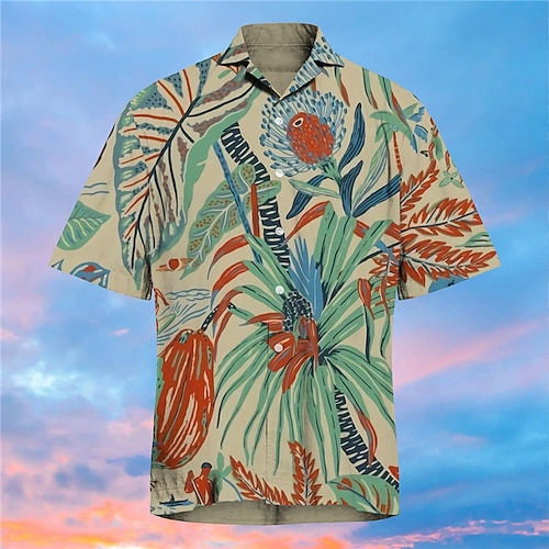 

Men's Shirt Print Coconut Tree Turndown Street Casual Button-Down Print Short Sleeve Tops Casual Fashion Designer Hawaiian Beige