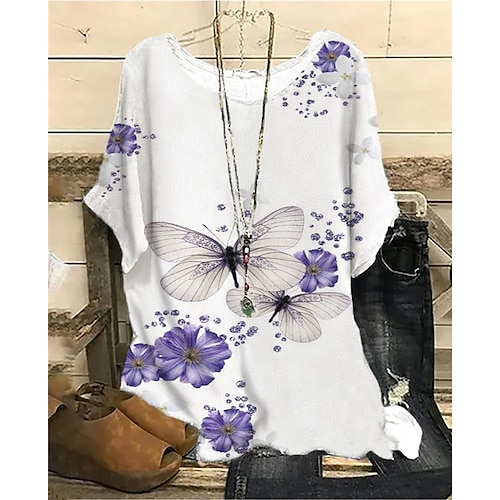 

Women's Plus Size Curve Shift Dress Floral Round Neck Print Half Sleeve Spring Summer Casual Short Mini Dress Causal Daily Dress