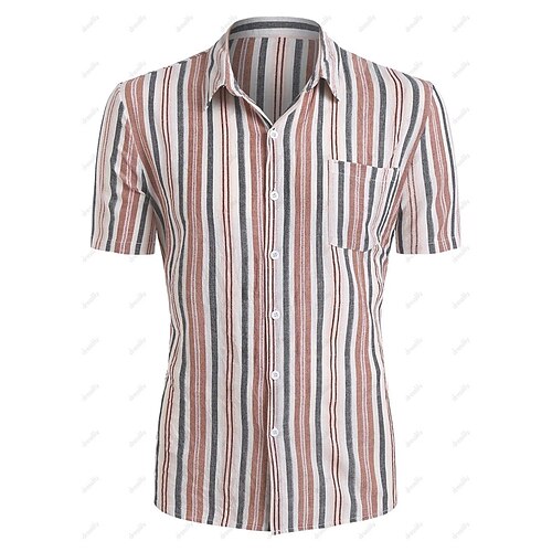 

Men's Shirt Hot Stamping Striped Graphic Turndown Street Casual Button-Down Print Short Sleeve Tops Casual Fashion Breathable Comfortable Pink