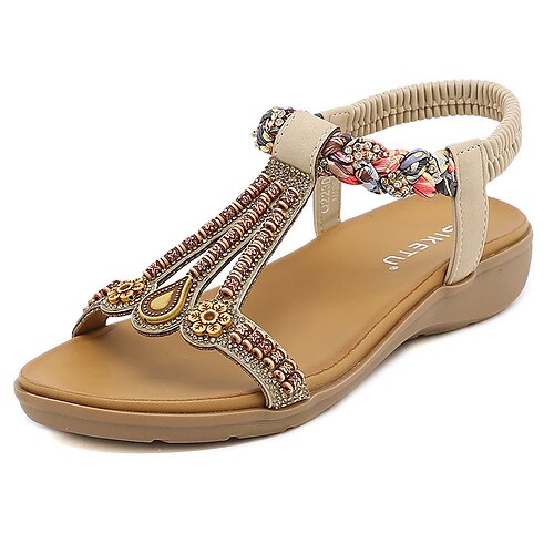 

Women's Sandals Flat Sandals Rhinestone Flat Heel Round Toe Open Toe Elegant Casual Daily Office Walking Shoes PU Leather Elastic Band Spring Summer Solid Colored Almond Black Yellow