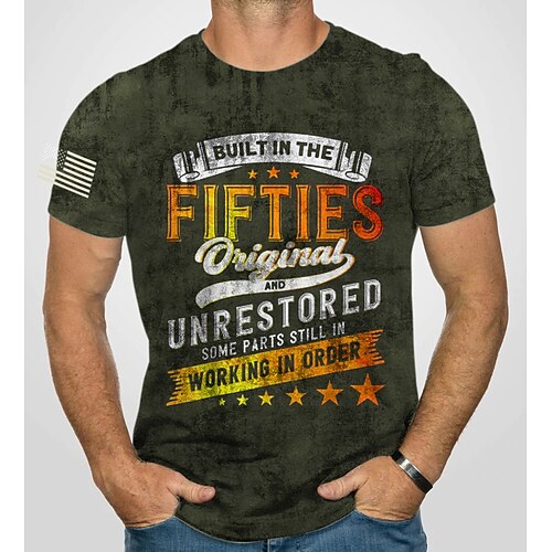 

Men's Unisex T shirt 3D Print Graphic Prints Letter Crew Neck Street Daily Print Short Sleeve Tops Casual Designer Big and Tall Built In The Fifties Black Army Green Dark Gray