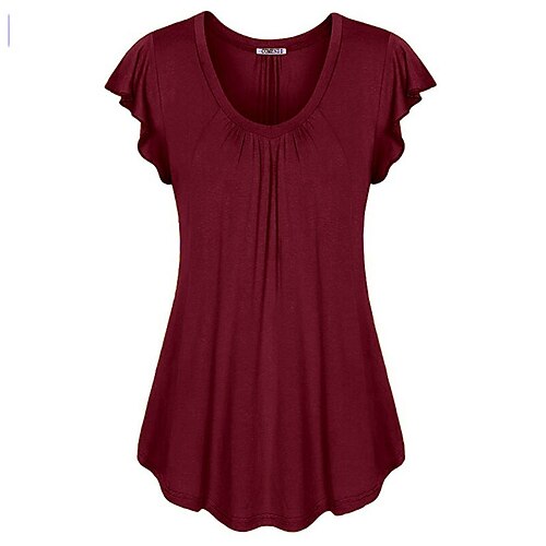 

Women's Plus Size Tops T shirt Tee Plain Ruffle Short Sleeve V Neck Streetwear Daily Vacation Cotton Spring Summer Green Wine