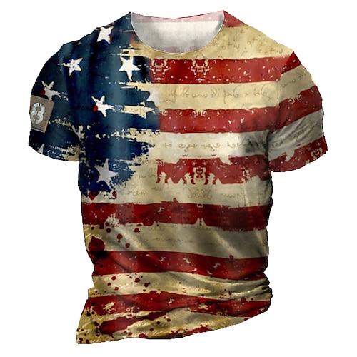 

Men's T shirt Tee Graphic Flag Crew Neck Red 3D Print Outdoor Casual Short Sleeve Print Clothing Apparel Vintage Fashion Designer Big and Tall / Summer / Summer