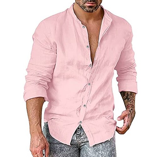 

Men's Shirt Solid Color Turndown Street Casual Button-Down Long Sleeve Tops Casual Fashion Breathable Comfortable Blue White Black