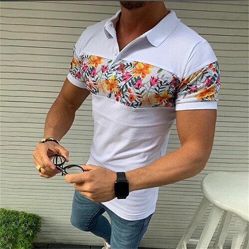

Men's Casual Shirt Floral Turndown Street Casual Button-Down Short Sleeve Tops Casual Fashion Breathable Comfortable White