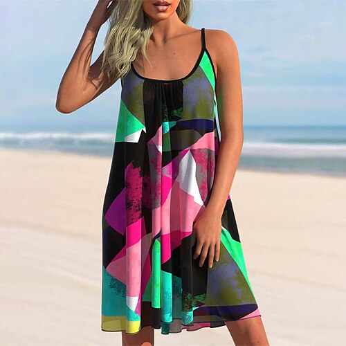 

Damen Etuikleid Sommerkleid skims dress Grün Schwarz Gelb Ärmellos Fahne Kalte Schulter Frühling Sommer Rundhalsausschnitt Lockere Passform 2022 S M L XL XXL