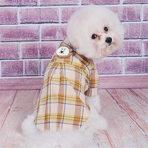 

New Pet Dog Clothes Cute Lion Plaid Shirt Small Dog Summer Thin Clothes