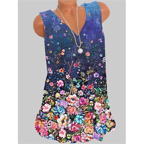 

Damen Tank Top Camis Blau Blumen Bedruckt Ärmellos Täglich Festtage Strassenmode Brautkleider schlicht V Ausschnitt Standard Blume S