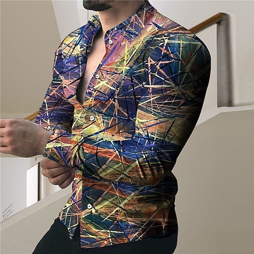 

Men's Shirt 3D Print Graphic Turndown Street Casual Button-Down Print Long Sleeve Tops Casual Fashion Designer Breathable Rainbow / Spring / Summer