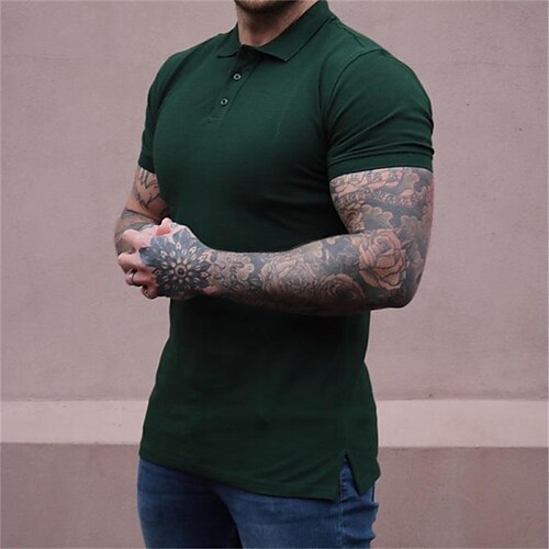 

Men's Shirt Solid Colored Turndown Street Casual Button-Down Short Sleeve Tops Casual Fashion Breathable Comfortable Dark Green