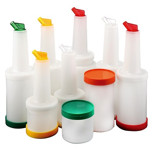 

Colorful Juice Pouring Spout Bottle Containers Mix Pour Store Plastic Barware by Cocktailor Home Bar