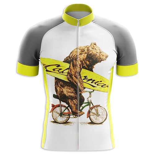 

21Grams Men's Cycling Jersey Short Sleeve Bike Top with 3 Rear Pockets Mountain Bike MTB Road Bike Cycling Breathable Quick Dry Moisture Wicking Reflective Strips White Polar Bear Polyester Spandex