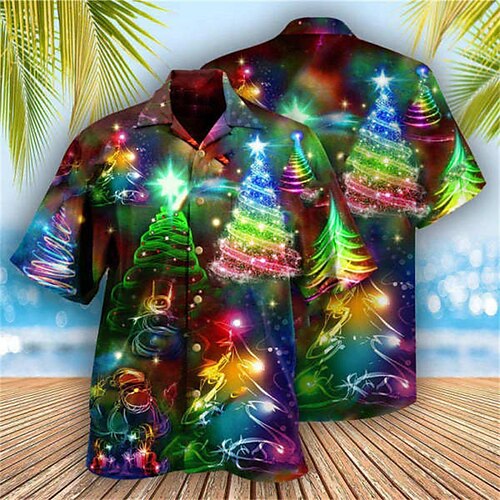 

Men's Shirt Streamer Turndown Street Casual 3D Button-Down Short Sleeve Tops Casual Fashion Comfortable Beach Rainbow