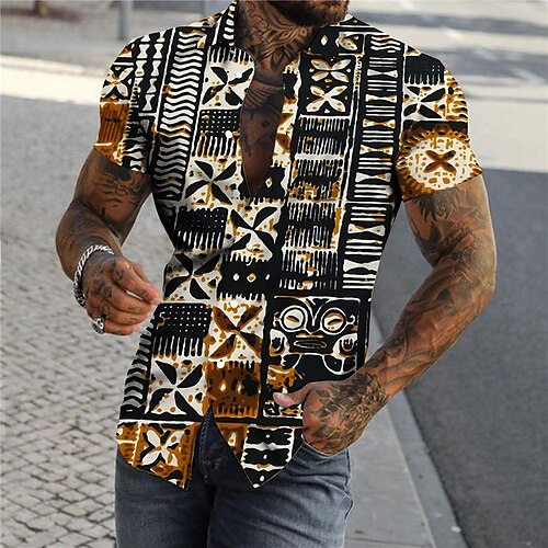 

Men's Shirt Print Floral Color Block Turndown Street Casual Button-Down Print Short Sleeve Tops Casual Fashion Designer Breathable Yellow