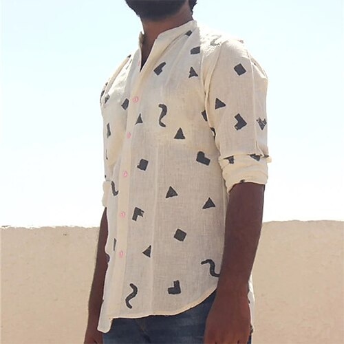 

Men's Shirt Graphic Prints Stand Collar Street Casual Button-Down Long Sleeve Tops Fashion Classic Comfortable Big and Tall Beige