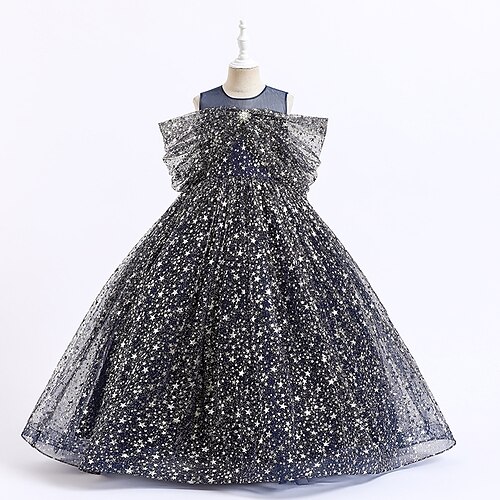 

Robe Enfants Fille Galaxie Robe Trapèze Maxi Robe Soirée Maille Manche Courte Princesse Robe 4-13 ans Printemps Bleu Violet Vin