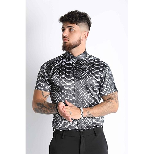 

Men's Shirt 3D Print Curve Turndown Casual Daily Print Short Sleeve Tops Elegant Casual Black