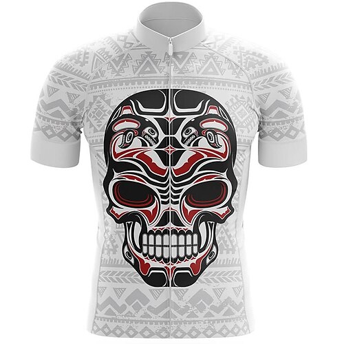 

21Grams Men's Cycling Jersey Short Sleeve Bike Top with 3 Rear Pockets Mountain Bike MTB Road Bike Cycling Breathable Quick Dry Moisture Wicking Reflective Strips White Skull Polyester Spandex Sports