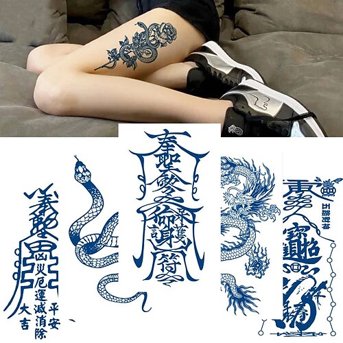 

6PCS Juice Ink Tattoos Body Art Lasting Waterproof Temporary Tattoo Sticker Scorpion Snake Tatoo Arm Fake Sun Tatto Women Men