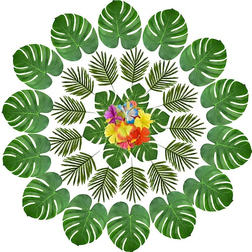 

60Pcs Tropical Palm Leaves Simulation Turtle Leaf Artificial Plants Hawaiian Party Jungle Beach Decoration