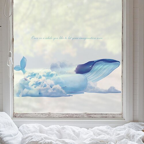 

Whales Dolphins Pattern Window Film Home Bedroom Bathroom Glass Window Film Stickers Self Adhesive Sticker 60 x 58CM Wall Stickers for Bedroom Living Room