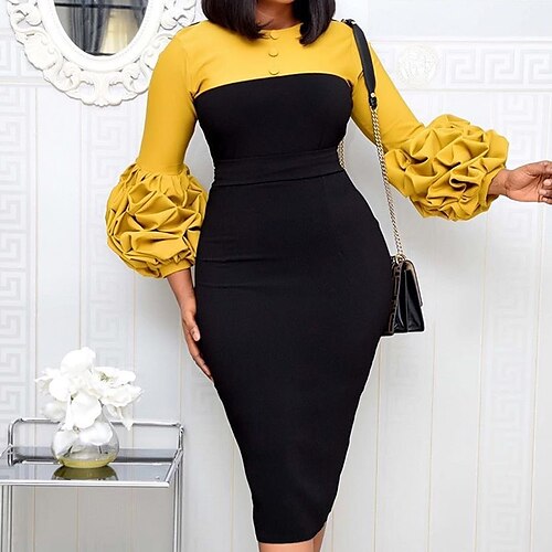 

Women's Party Dress Corset Dress Bodycon Blue Pink Yellow Long Sleeve Color Block Patchwork Winter Fall Autumn Crew Neck Party Winter Dress Weekend 2022 S M L XL XXL 3XL 4XL