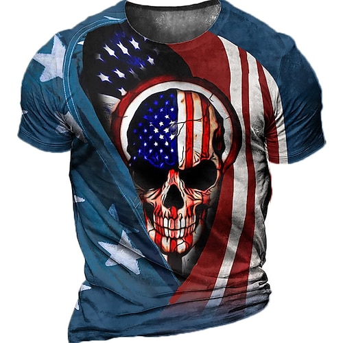 

Men's Unisex T shirt Tee 3D Print Graphic Prints Skull National Flag Crew Neck Street Daily Print Short Sleeve Tops Casual Designer Big and Tall Sports Blue