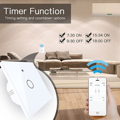 

Smart Switch Wrs-eu1-wh/WiFi Tuya Smart Switch 1 Gang Touch Switch For Daily / Living Room / Bedroom APP Control / Timing Function / Smart WIFI 90-250 V