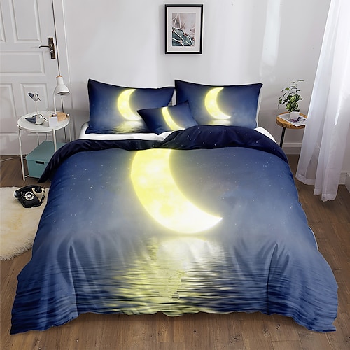 

Moon Printed 3-Piece Duvet Cover Set Hotel Bedding Sets Comforter Cover with Soft Lightweight Microfiber, Include 1 Duvet Cover, 2 Pillowcases (1 Pillowcase for Twin/Single)