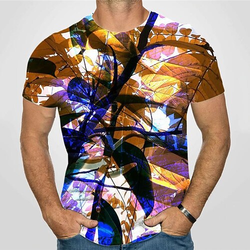 

Men's Unisex T shirt 3D Print Graphic Prints Leaves Crew Neck Street Daily Print Short Sleeve Tops Casual Designer Big and Tall Sports Brown