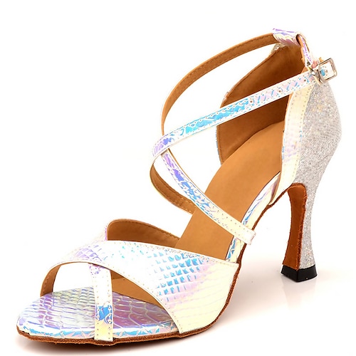 

Women's Latin Shoes Dance Shoes Indoor Performance Sparkling Shoes Heel Glitter Splicing High Heel Peep Toe Cross Strap Adults' Gold Blue Silver