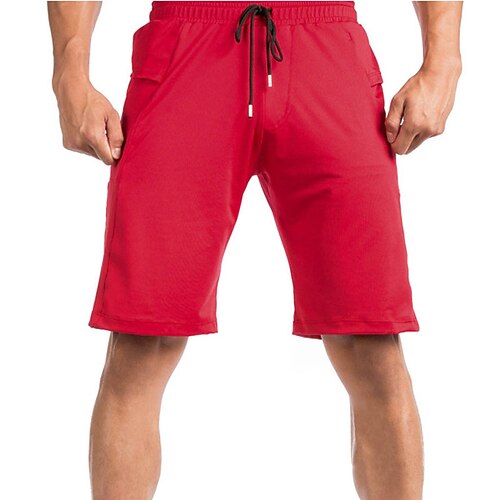 

Men's Classic Style Fashion Active Shorts Pocket Elastic Drawstring Design Knee Length Pants Sports Outdoor Casual Micro-elastic Solid Color Comfort Breathable Mid Waist Black Red M L XL XXL