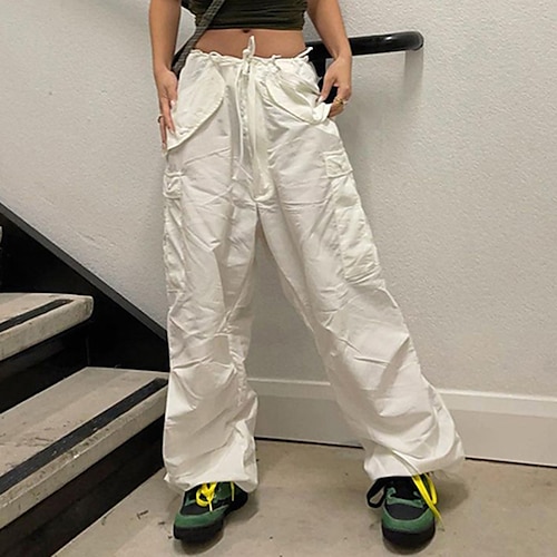 

Women's Cargo Pants Pants Trousers Parachute Pants White Mid Waist Fashion Casual Weekend Split Micro-elastic Full Length Comfort Solid Color S M L / Loose Fit