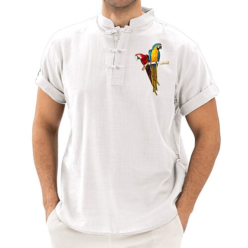 

Men's Shirt Hot Stamping Graphic Parrot Stand Collar Street Casual Print Short Sleeve Tops Casual Fashion Breathable Comfortable White Black Gray