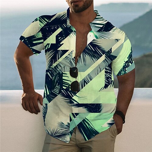 

Men's Shirt Print Coconut Tree Turndown Street Casual Button-Down Print Short Sleeve Tops Casual Fashion Designer Hawaiian Green