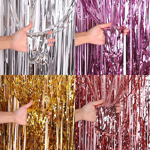 

3.2 ft x 9.8 ft Metallic Tinsel Foil Fringe Curtains for Party Photo Backdrop Wedding Decor (2 Pack, Gold)