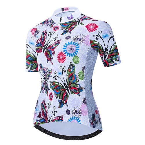 

21Grams Women's Cycling Jersey Short Sleeve Bike Top with 3 Rear Pockets Mountain Bike MTB Road Bike Cycling Breathable Quick Dry Moisture Wicking Reflective Strips White Butterfly Floral Botanical