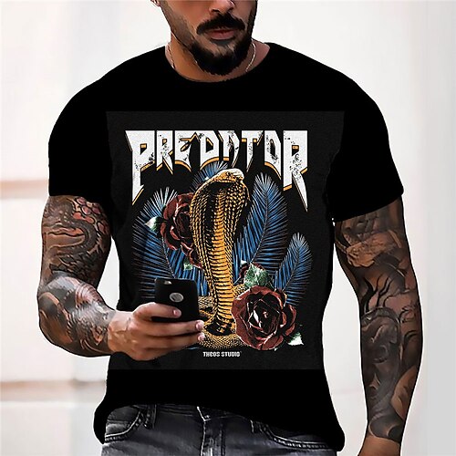 

Men's Unisex T shirt Tee 3D Print Graphic Prints Snake Crew Neck Street Daily Print Short Sleeve Tops Casual Designer Big and Tall Sports Black